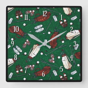 Tee Time Golf Quadratische Wanduhr