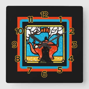 Tee-Topf in einem Buntglas-Blick auf einer Wanduhr