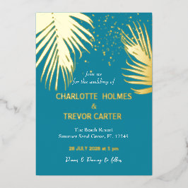 Tee Tropical Palms Summer Beach Hochzeit Gold Folieneinladung