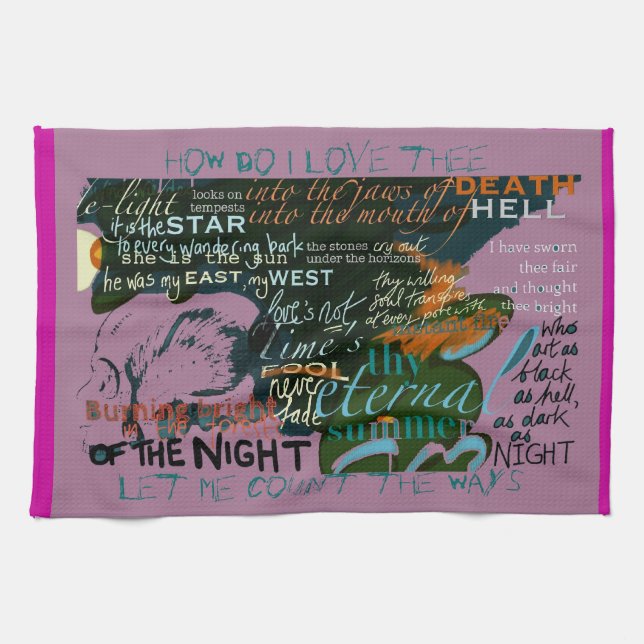 Tee-Tuch-zitiert lila Liebe-Poesie Shakespeare Geschirrtuch (Horizontal)
