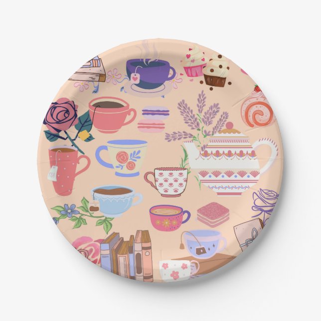 Tee und Bücher Pappteller (Vorderseite)