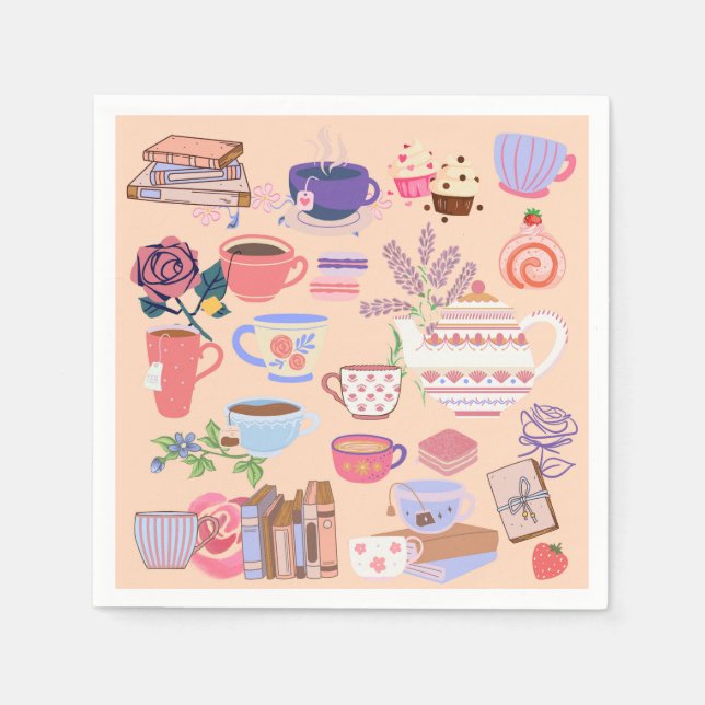 Tee und Bücher Serviette (Vorderseite)
