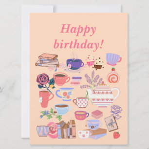 Tee und Bücher zum Geburtstag Karte