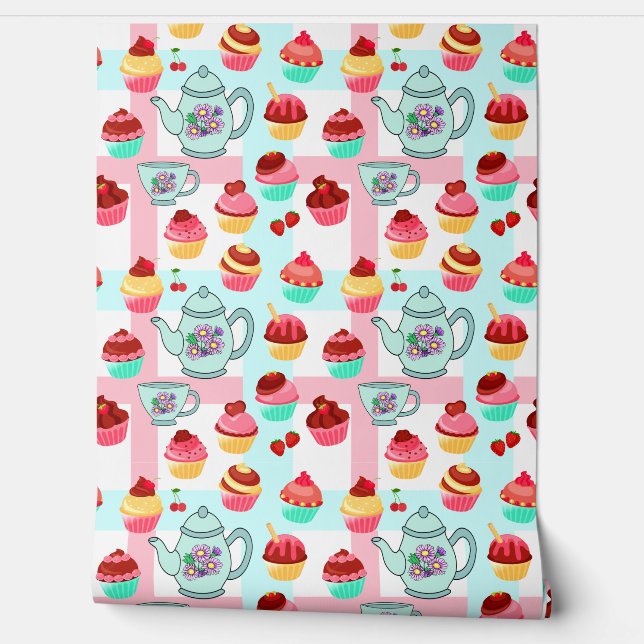 Tee und Cupcakes Tapete (Abrollen)