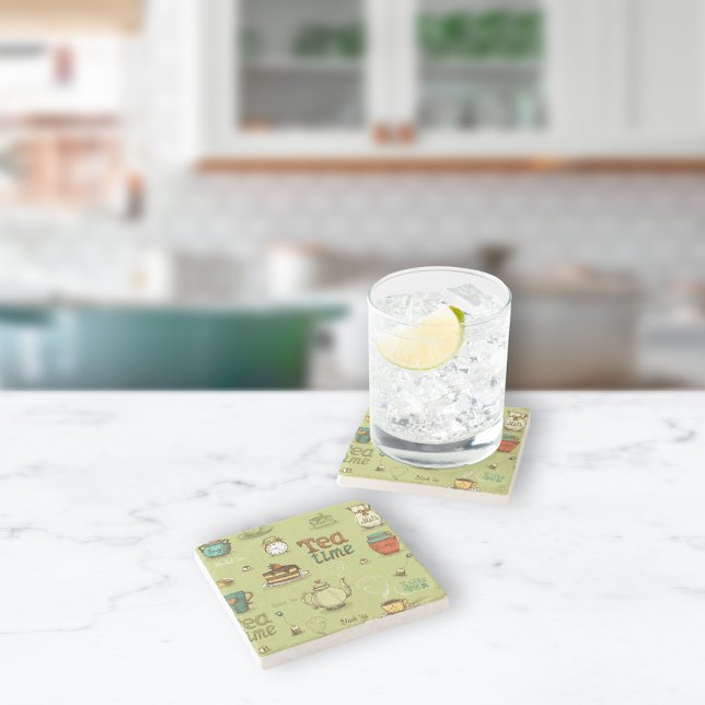 Tee und Honig Tea Time in Green Steinuntersetzer (Von Creator hochgeladen)