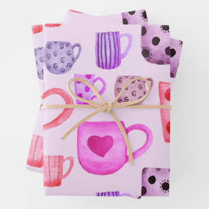 Tee und Kaffeebeutel farbenfroh rosa und Lila Geschenkpapier Set