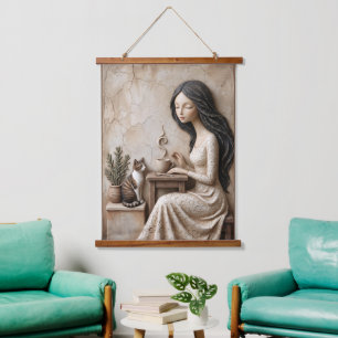 Tee- und Katzenkunst Druck The Quiet Studio Wandteppich Mit Holzrahmen