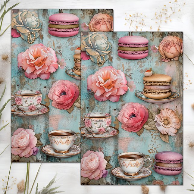 TEE UND MAKARONS DECOUPAGE TISSUPAPIER SEIDENPAPIER (TEA AND MACARONS DECOUPAGE TISSUE PAPER)