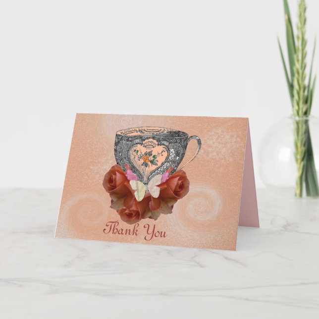 Tee und Rose Peach Dankeskarte (Vorderseite)