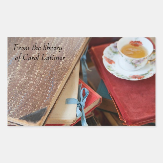 Tee und Vintage Bücher Buchzeichen Rechteckiger Aufkleber (Vorderseite)