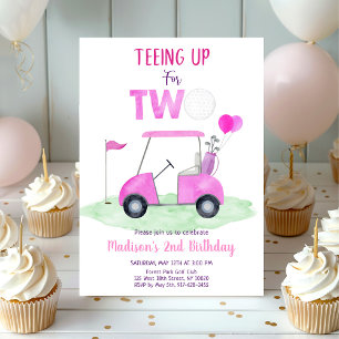 Tee Up for Two Pink Girl Golf Geburtstag Einladung