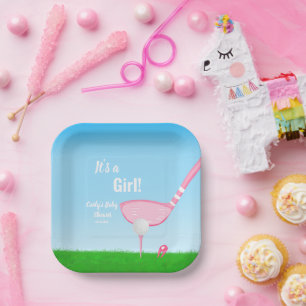 Tee Up Pink Golf Geschlecht Enthüllung Baby Es ist Pappteller