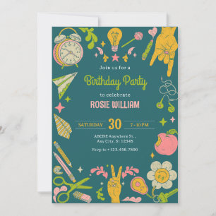 Tee y2k Illustration zurück zum Schulspass Geburts Einladung