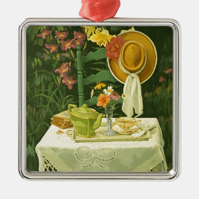 Tee-Zeit 1144 im Garten Silbernes Ornament (Vorne)