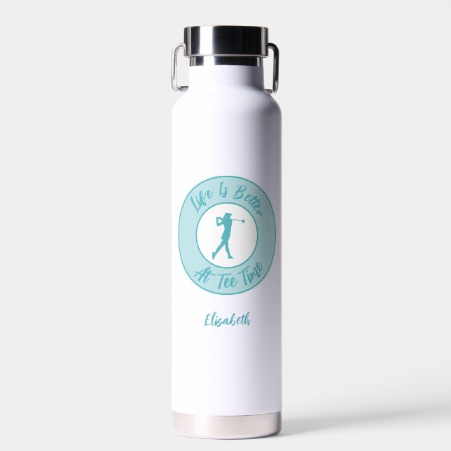 Tee Zeit Leben Lustig Personalisierter Name Teal Trinkflasche (Vorne)