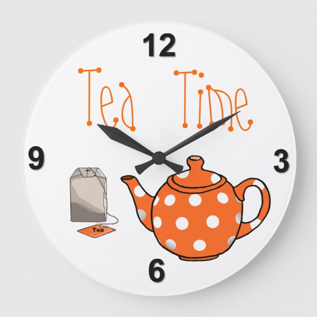 Tee-Zeit-orange u. weiße Küche Große Wanduhr (Vorderseite)