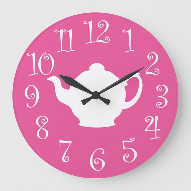 Tee-Zeit-Retro Uhr-Rosa und Weiß Große Wanduhr (Vorderseite)