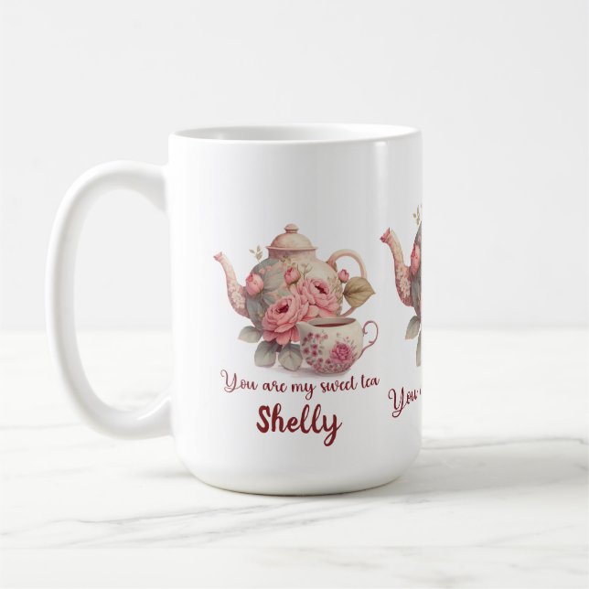 Teebase mit schönen Pinks und Blumenmuster Kaffeetasse (Links)
