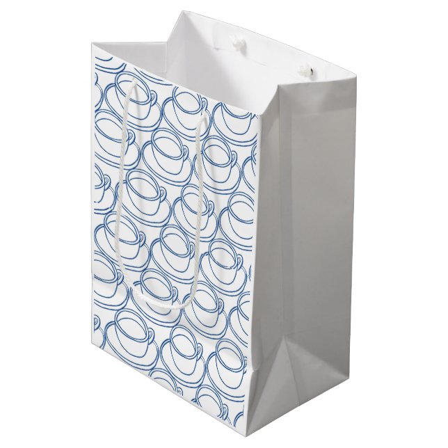Teebecher mit blauer und weißer Linie Mittlere Geschenktüte (Vorderseite Schrägansicht)