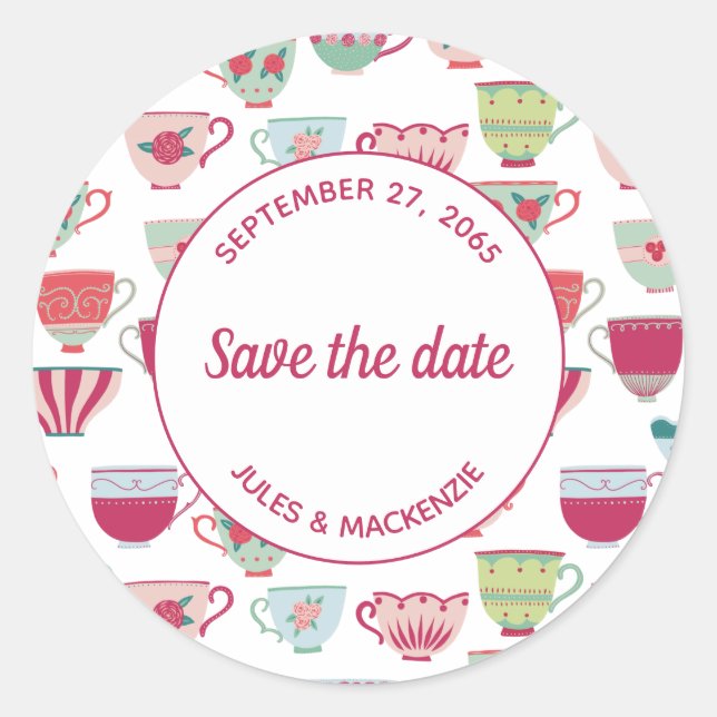 Teebecher Moderne Vintag Save the Date Runder Aufkleber (Vorderseite)
