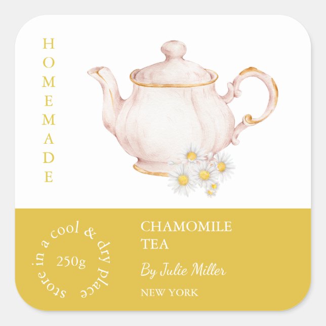 Teebeutel Chamomile Teetikett Quadratischer Aufkleber (Vorderseite)