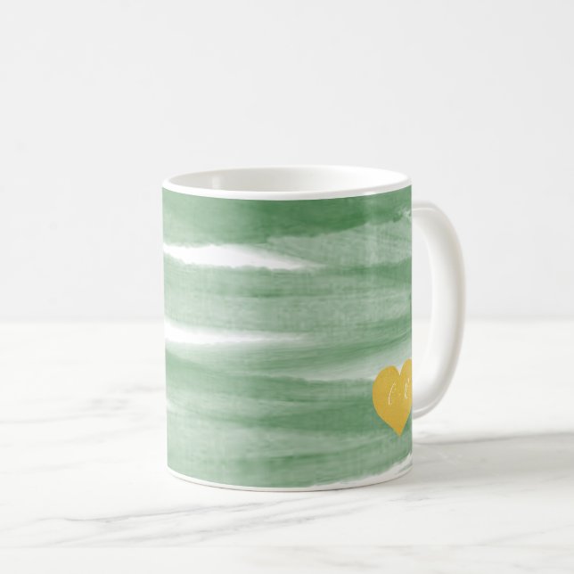 Teebeutel Grünstreifen Wasserfarben Monogramm Kaff Kaffeetasse (VorderseiteRechts)