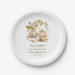 Teebeutel mit floraler Tee Party Zeit für Tea Baby Pappteller