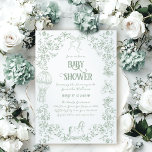 Teebeutel mit grüner Toilblütendusche Einladung<br><div class="desc">Einladung zur Bear Baby Dusche mit grüner Toilblüte</div>