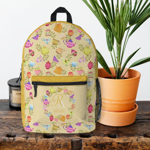 Teebeutel und Tassen Monogramm Gelb Bedruckter Rucksack