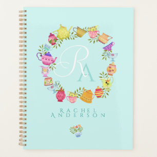 Teebeutel und Tassen Monogramm Pastell blau Planer