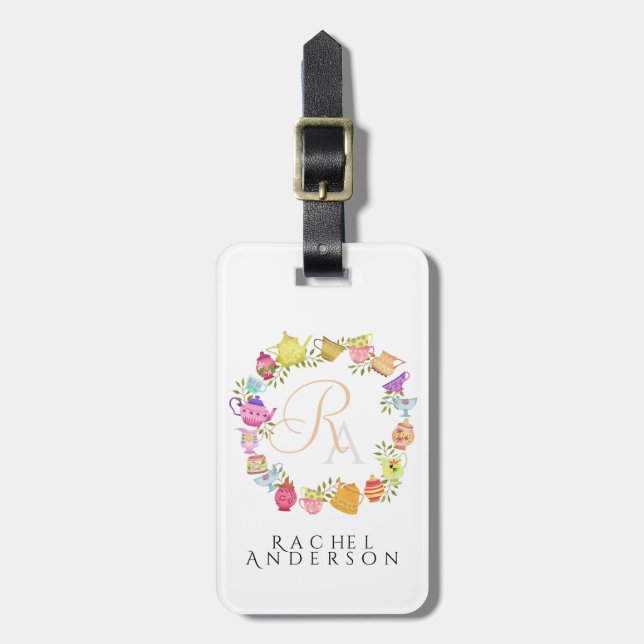 Teebeutel und Tassen Monogramm weiß Gepäckanhänger (Vorderseite vertikal)