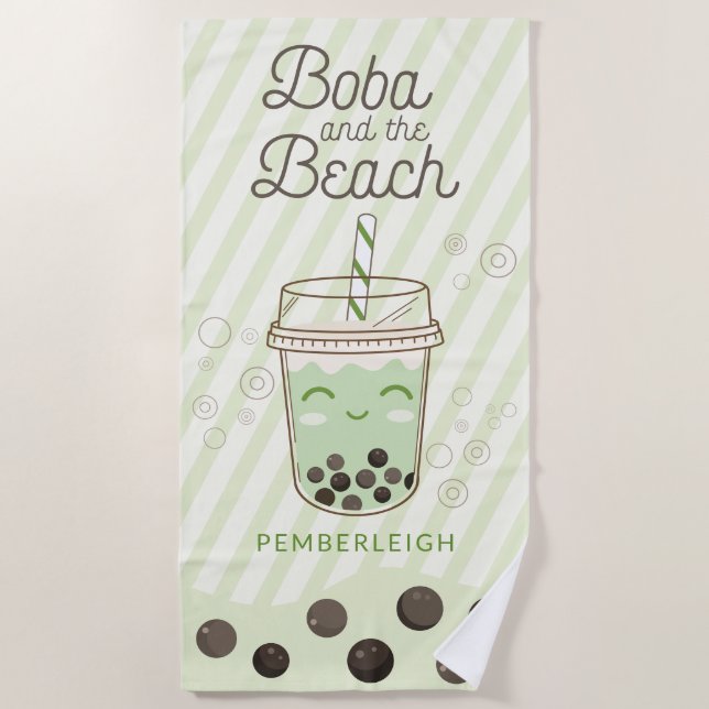 Teeblase Boba Green Stripes Strandtuch (Vorderseite)