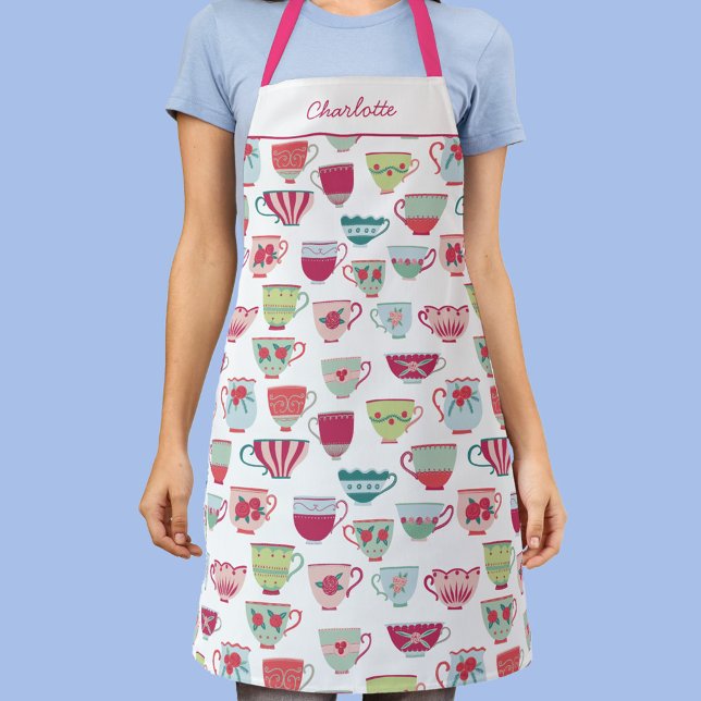 Teecup Muster Personalisiert Schürze (Personalized script name fun vintage teacup apron)
