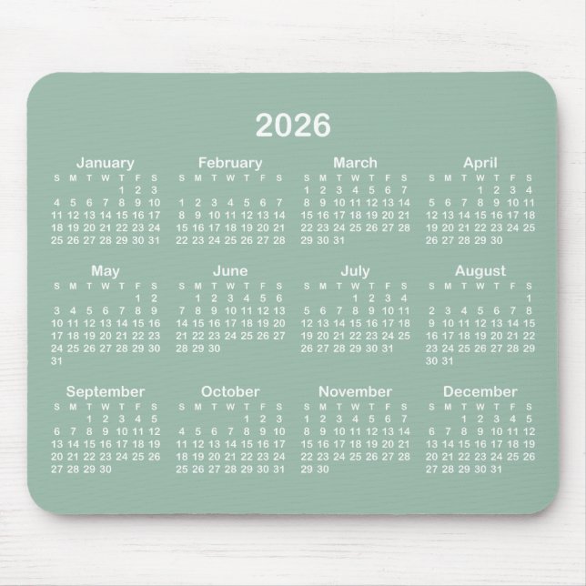 Teegrün und Weiß Kalender Mousepad (Vorne)