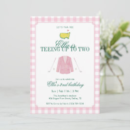 Teeing Up To Two Golf 2nd Birthday Pink Gingham Einladung