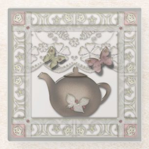 Teekanne aus Glas, beige Farben Glasuntersetzer