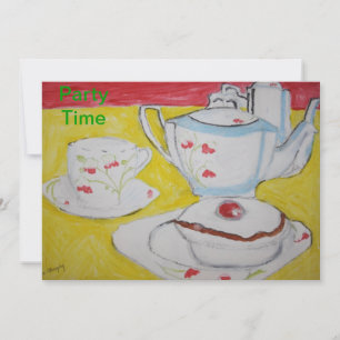 Teekanne, Cup und Cake Party Einladung