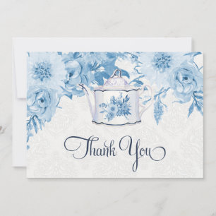 Teekanne Danke, Dusty Blue n White Floral Dankeskarte