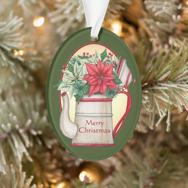Teekanne in altmodischer Form mit Poinsettias Weih Ornament (Baum)