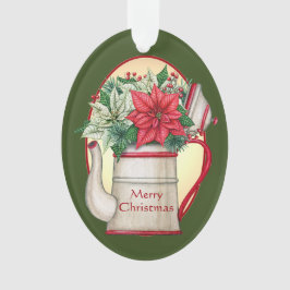 Teekanne in altmodischer Form mit Poinsettias Weih Ornament