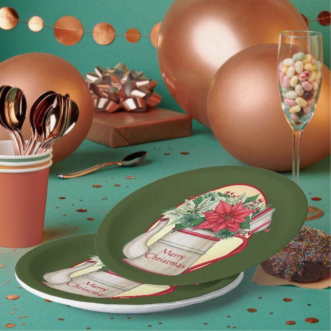 Teekanne in altmodischer Form mit Poinsettias Weih Pappteller (Multi)