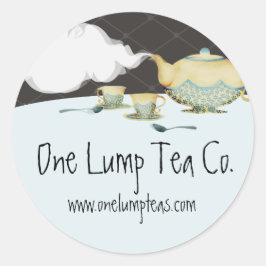 Teekanne mit blauer Blume und Aufkleber für Teetas