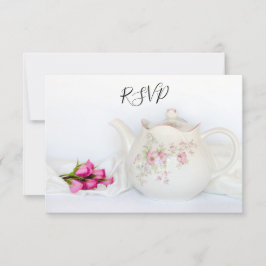 Teekanne mit rosa Rosen Hochzeitskarte für RSVP Karte