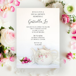 Teekanne mit rosa Rosen Tee Party Brautparty Einladung