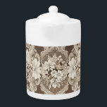 Teekanne mit Vintager Spitzen-Creme und Dunkelbrau<br><div class="desc">Teekanne mit Creme und dunkelbraune Imitate verleihen dem Design ein hellblaues Flair in einigen Blume. Dank Creative Fabrica für einige der Elemente in der Gestaltung.</div>