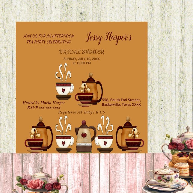 Teekanne Nachmittag Tee Party Brautparty Einladung (Earthen Teapot Afternoon Tea Party Bridal Shower Invitation)