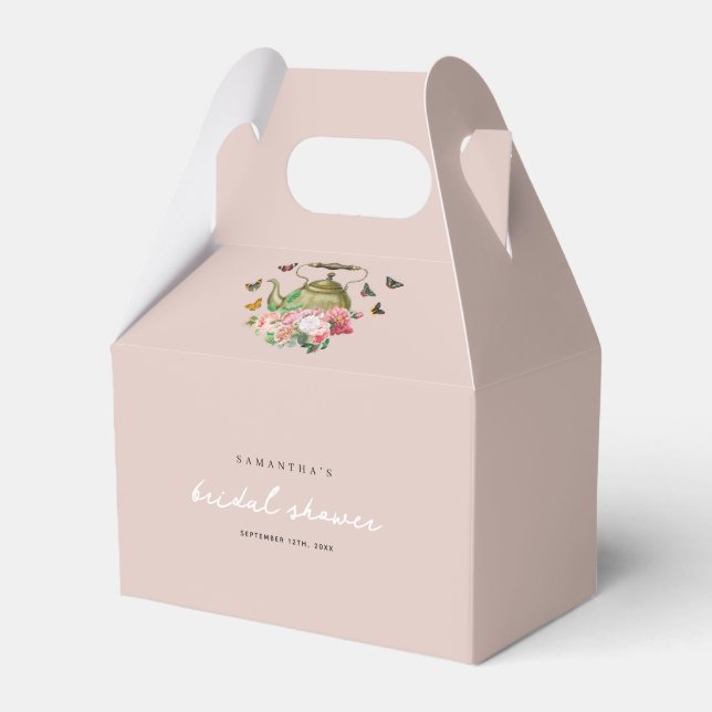 Teekanne Party Rosa Blumenschmetterlinge Brautpart Geschenkschachtel (Vorderseite)