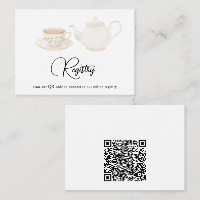 Teekanne QR Code Hochzeits- Geschenkeliste  Begleitkarte (Vorne/Hinten)