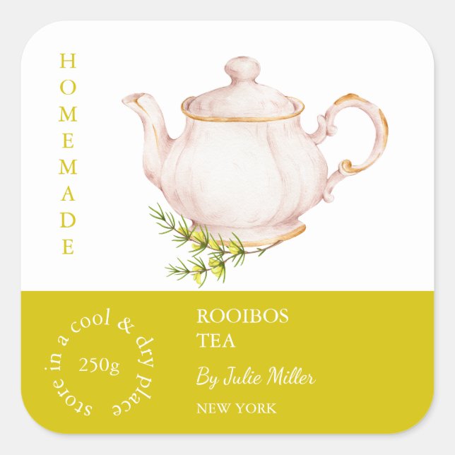 Teekanne Rooibos Tee Etikett Quadratischer Aufkleber (Vorderseite)