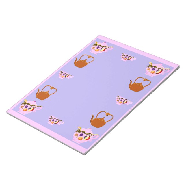 Teekanne, Teacup und Teakettle Notepad Notizblock (angewinkelt)